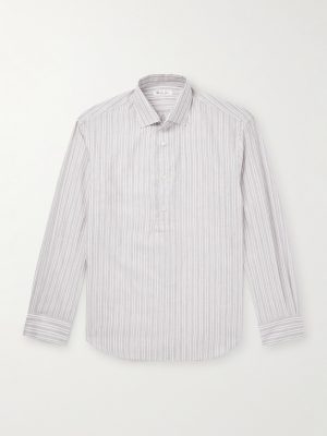 Raffaele Striped Cotton and Linen-Blend Half-Placket Shirt Raffaele Striped Cotton and Linen-Blend Half-Placket Shirt