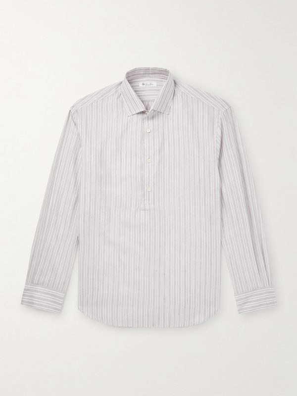 Raffaele Striped Cotton and Linen-Blend Half-Placket Shirt Raffaele Striped Cotton and Linen-Blend Half-Placket Shirt