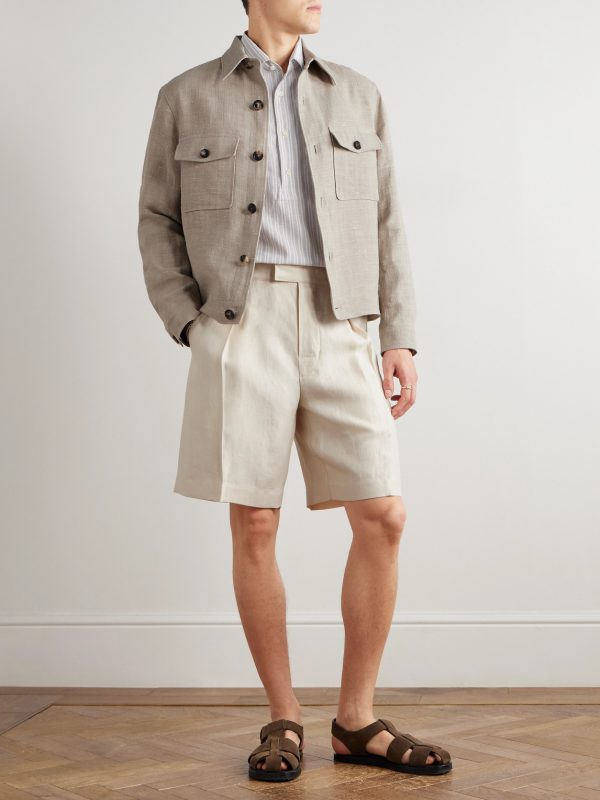 Raffaele Striped Cotton and Linen-Blend Half-Placket Shirt - OU Raffaele Striped Cotton and Linen-Blend Half-Placket Shirt - OU