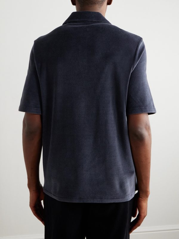 Cotton and Silk-Blend Velour Polo Shirt - BK Cotton and Silk-Blend Velour Polo Shirt - BK