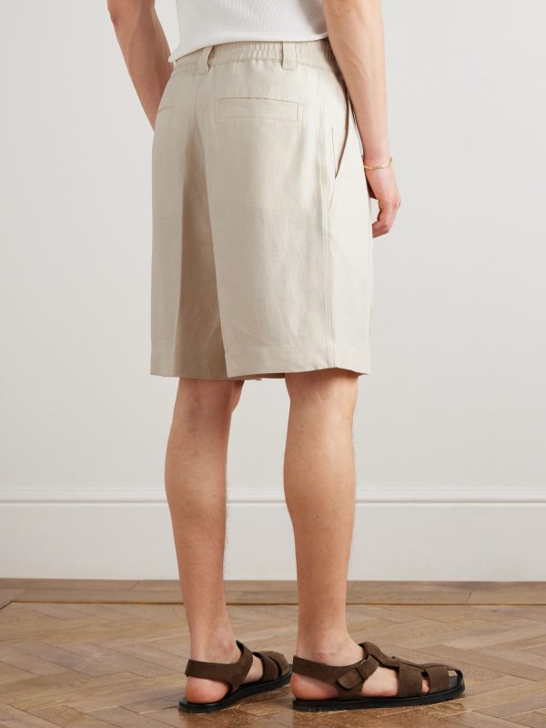 Reinga Wide-Leg Pleated Linen-Twill Bermuda Shorts - BK Reinga Wide-Leg Pleated Linen-Twill Bermuda Shorts - BK