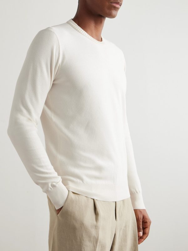 Cotton and Silk-Blend Piqué Sweater - FR Cotton and Silk-Blend Piqué Sweater - FR