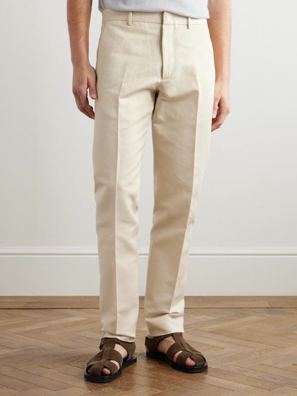 Cedric Tapered Cotton and Linen-Blend Canvas Trousers - FR Cedric Tapered Cotton and Linen-Blend Canvas Trousers - FR