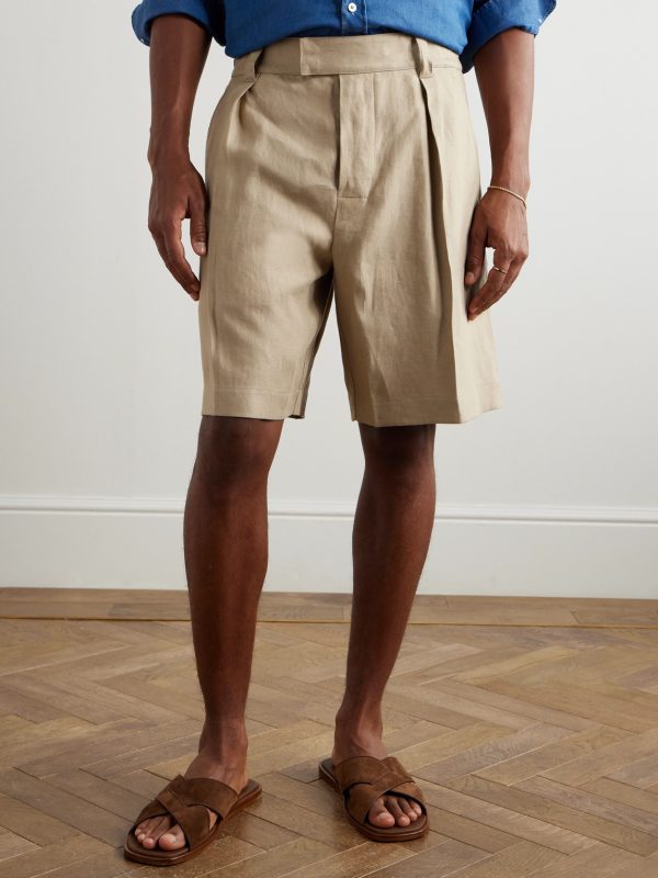 Reinga Wide-Leg Pleated Linen-Twill Bermuda Shorts - FR Reinga Wide-Leg Pleated Linen-Twill Bermuda Shorts - FR