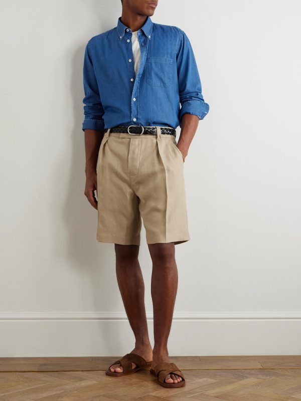 Reinga Wide-Leg Pleated Linen-Twill Bermuda Shorts - OU Reinga Wide-Leg Pleated Linen-Twill Bermuda Shorts - OU