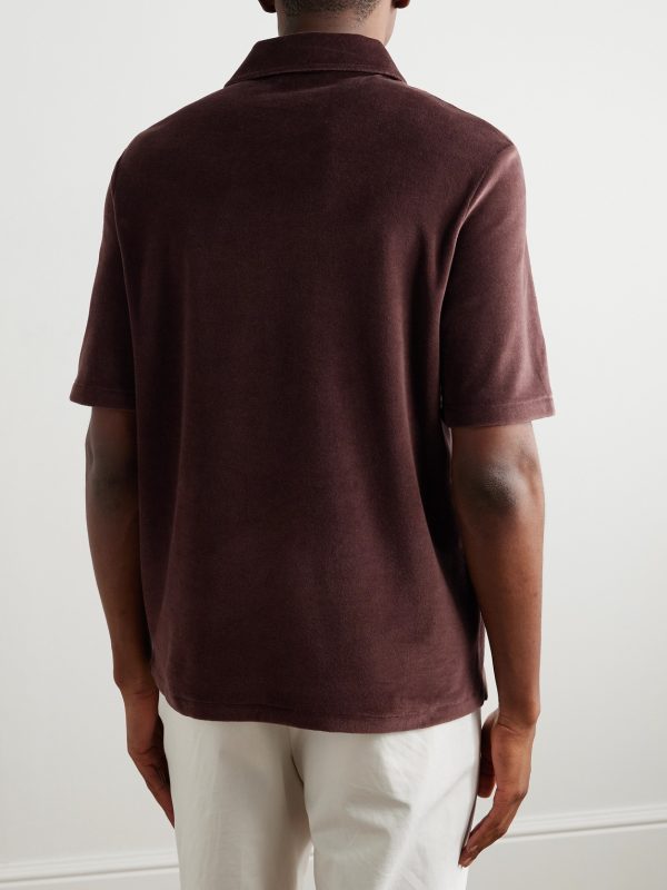 Cotton and Silk-Blend Velour Polo Shirt - BK Cotton and Silk-Blend Velour Polo Shirt - BK