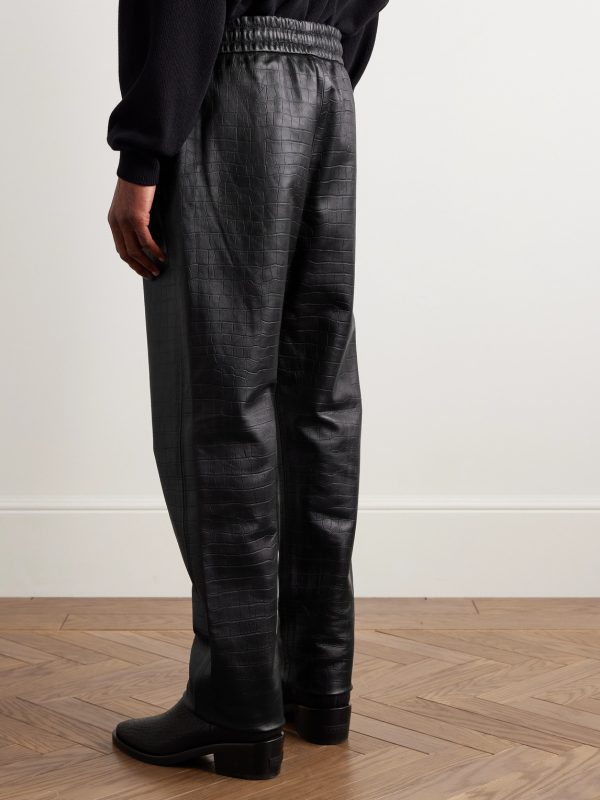 Forum Straight-Leg Croc-Effect Leather Drawstring Trousers - BK Forum Straight-Leg Croc-Effect Leather Drawstring Trousers - BK