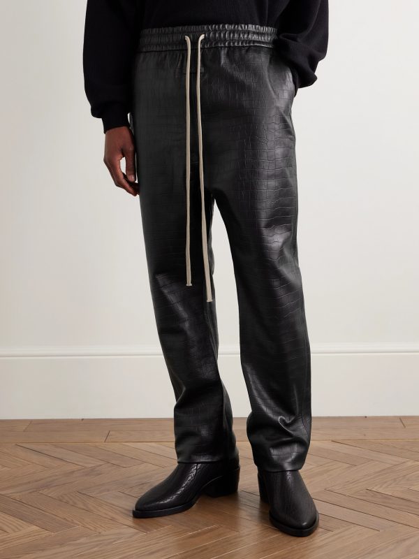 Forum Straight-Leg Croc-Effect Leather Drawstring Trousers - FR Forum Straight-Leg Croc-Effect Leather Drawstring Trousers - FR