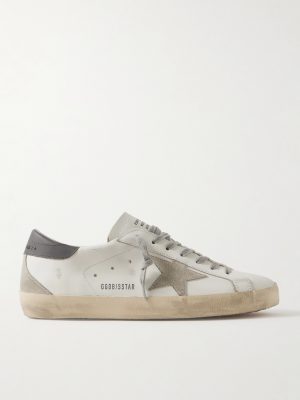 Super-Star Distressed Suede-Trimmed Leather Sneakers Super-Star Distressed Suede-Trimmed Leather Sneakers