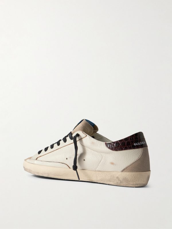 Super-Star Distressed Croc-Effect and Suede-Trimmed Leather Sneakers - BK Super-Star Distressed Croc-Effect and Suede-Trimmed Leather Sneakers - BK