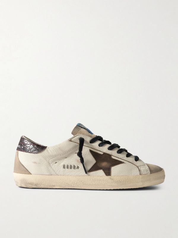 Super-Star Distressed Croc-Effect and Suede-Trimmed Leather Sneakers Super-Star Distressed Croc-Effect and Suede-Trimmed Leather Sneakers