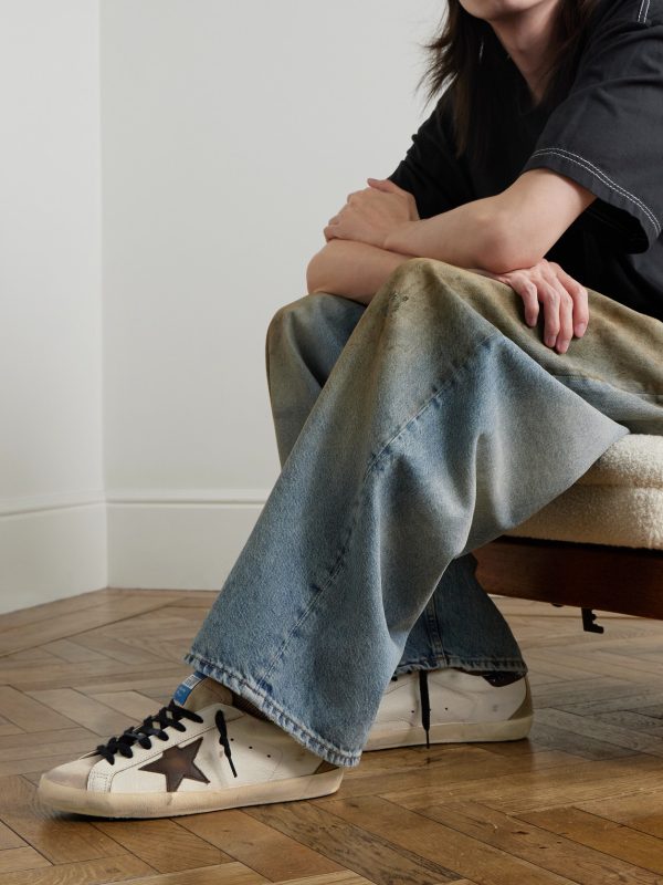 Super-Star Distressed Croc-Effect and Suede-Trimmed Leather Sneakers - OU Super-Star Distressed Croc-Effect and Suede-Trimmed Leather Sneakers - OU