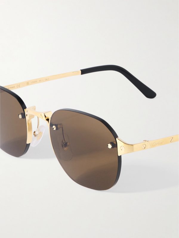 Santos de Cartier Rimless Oval-Frame Gold-Tone Sunglasses - CU Santos de Cartier Rimless Oval-Frame Gold-Tone Sunglasses - CU