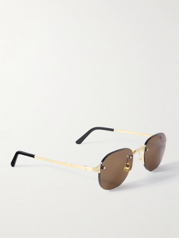 Santos de Cartier Rimless Oval-Frame Gold-Tone Sunglasses - FR Santos de Cartier Rimless Oval-Frame Gold-Tone Sunglasses - FR