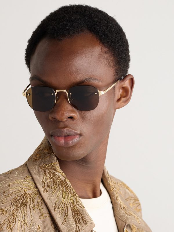 Santos de Cartier Rimless Oval-Frame Gold-Tone Sunglasses - OU Santos de Cartier Rimless Oval-Frame Gold-Tone Sunglasses - OU