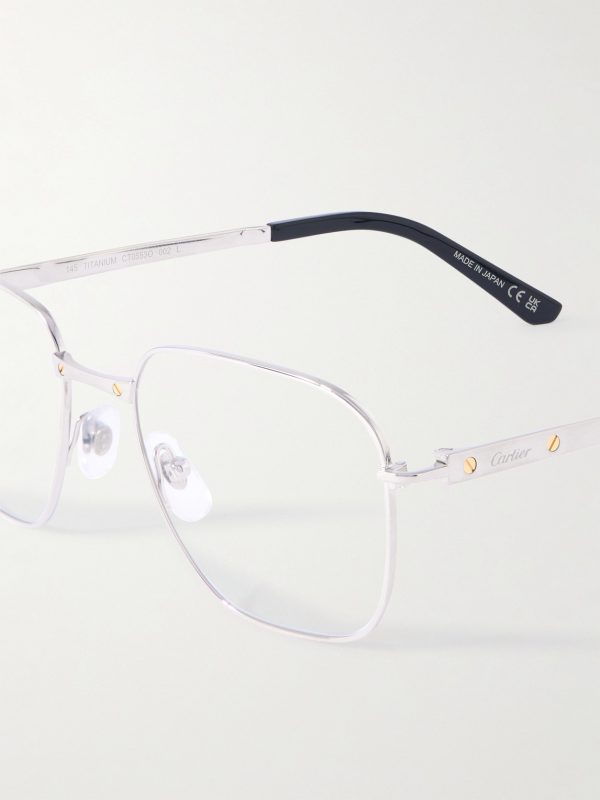 Santos de Cartier D-Frame Silver-Tone Titanium Optical Glasses - CU Santos de Cartier D-Frame Silver-Tone Titanium Optical Glasses - CU