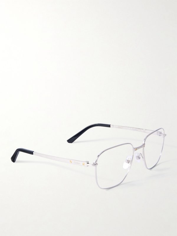 Santos de Cartier D-Frame Silver-Tone Titanium Optical Glasses - FR Santos de Cartier D-Frame Silver-Tone Titanium Optical Glasses - FR