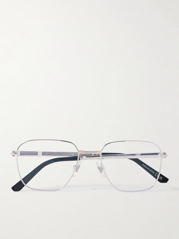 Santos de Cartier D-Frame Silver-Tone Titanium Optical Glasses Santos de Cartier D-Frame Silver-Tone Titanium Optical Glasses