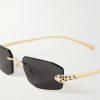 Panthère de Cartier Rimless Rectangle-Frame Gold-Tone Sunglasses - CU