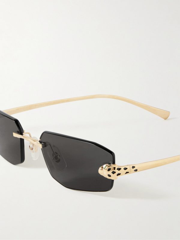 Panthère de Cartier Rimless Rectangle-Frame Gold-Tone Sunglasses - CU