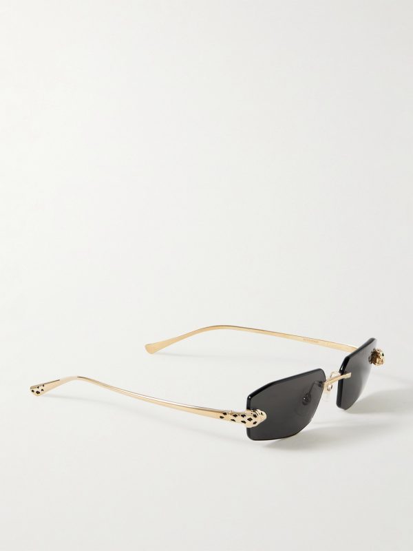 Panthère de Cartier Rimless Rectangle-Frame Gold-Tone Sunglasses - FR