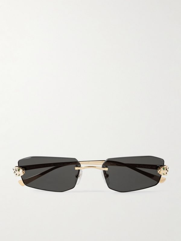 Panthère de Cartier Rimless Rectangle-Frame Gold-Tone Sunglasses