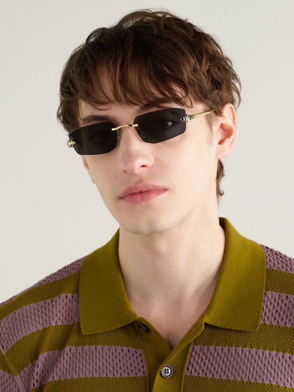 Panthère de Cartier Rimless Rectangle-Frame Gold-Tone Sunglasses - OU