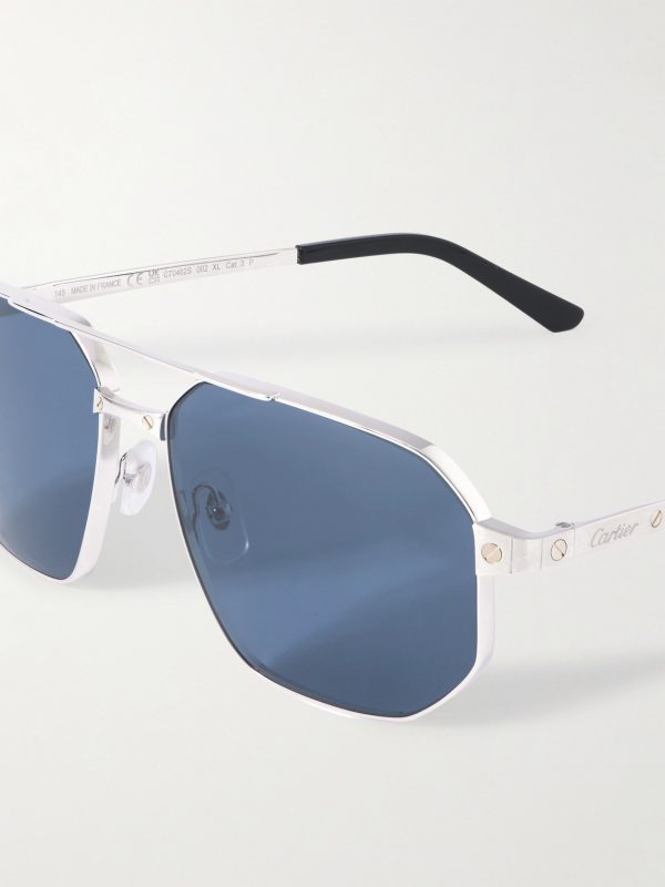 Santos de Cartier Aviator-Style Silver and Gold-Tone Sunglasses - CU Santos de Cartier Aviator-Style Silver and Gold-Tone Sunglasses - CU