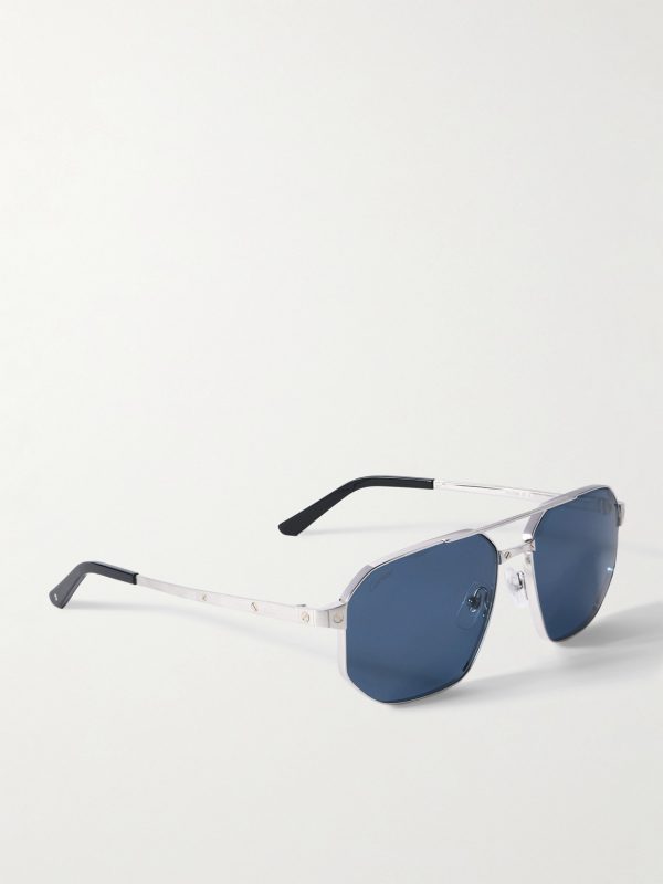 Santos de Cartier Aviator-Style Silver and Gold-Tone Sunglasses - FR Santos de Cartier Aviator-Style Silver and Gold-Tone Sunglasses - FR
