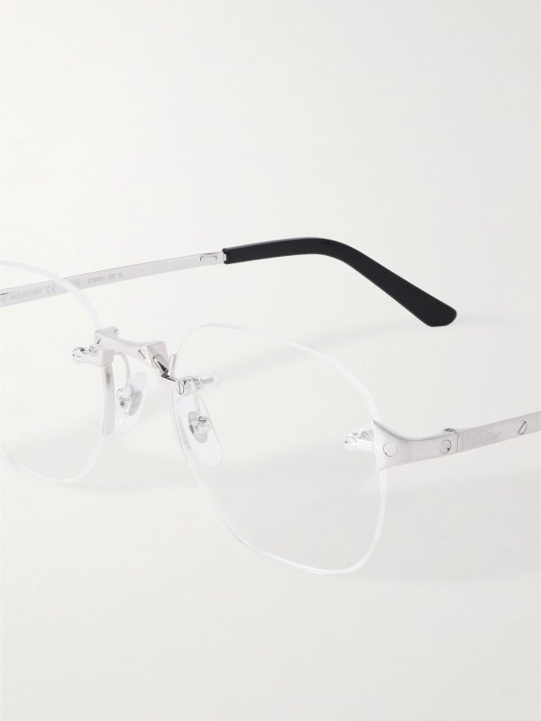 Santos de Cartier Rimless D-Frame Silver-Tone Optical Glasses - CU Santos de Cartier Rimless D-Frame Silver-Tone Optical Glasses - CU