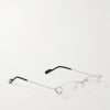 Rimless Rectangular-Frame Silver-Tone Optical Glasses - FR