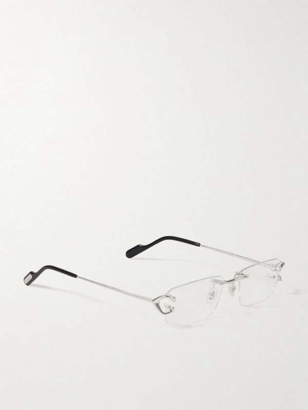 Rimless Rectangular-Frame Silver-Tone Optical Glasses - FR
