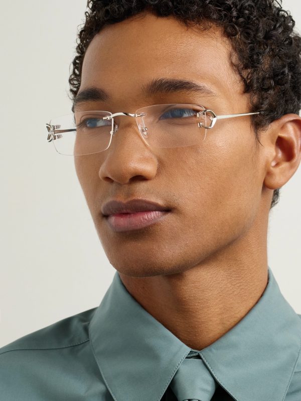 Rimless Rectangular-Frame Silver-Tone Optical Glasses - OU