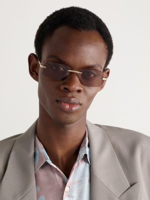 Rimless Rectangular-Frame Gold-Tone Sunglasses - OU Rimless Rectangular-Frame Gold-Tone Sunglasses - OU