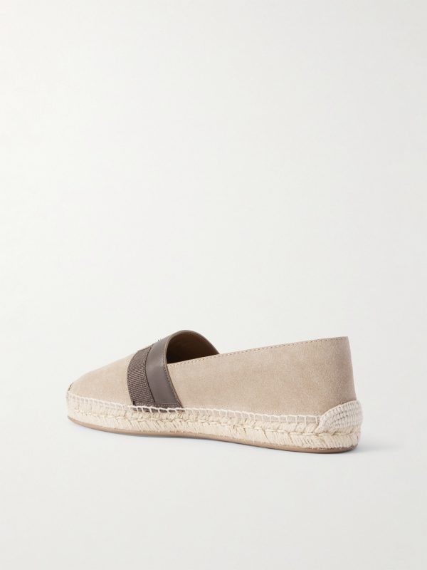 Alfarica Logo-Embellished Leather and Grosgrain-Trimmed Suede Espadrilles - BK Alfarica Logo-Embellished Leather and Grosgrain-Trimmed Suede Espadrilles - BK