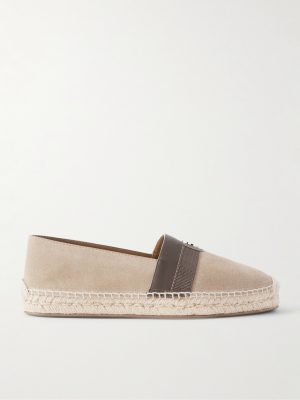 Alfarica Logo-Embellished Leather and Grosgrain-Trimmed Suede Espadrilles Alfarica Logo-Embellished Leather and Grosgrain-Trimmed Suede Espadrilles