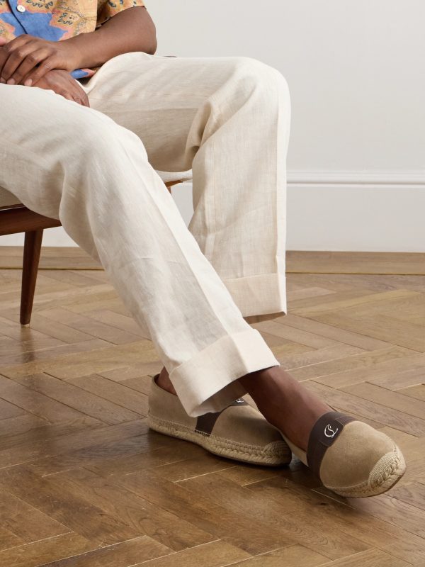 Alfarica Logo-Embellished Leather and Grosgrain-Trimmed Suede Espadrilles - OU Alfarica Logo-Embellished Leather and Grosgrain-Trimmed Suede Espadrilles - OU