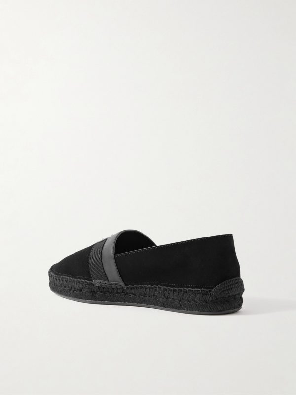 Alfarica Logo-Embellished Leather and Grosgrain-Trimmed Suede Espadrilles - BK Alfarica Logo-Embellished Leather and Grosgrain-Trimmed Suede Espadrilles - BK