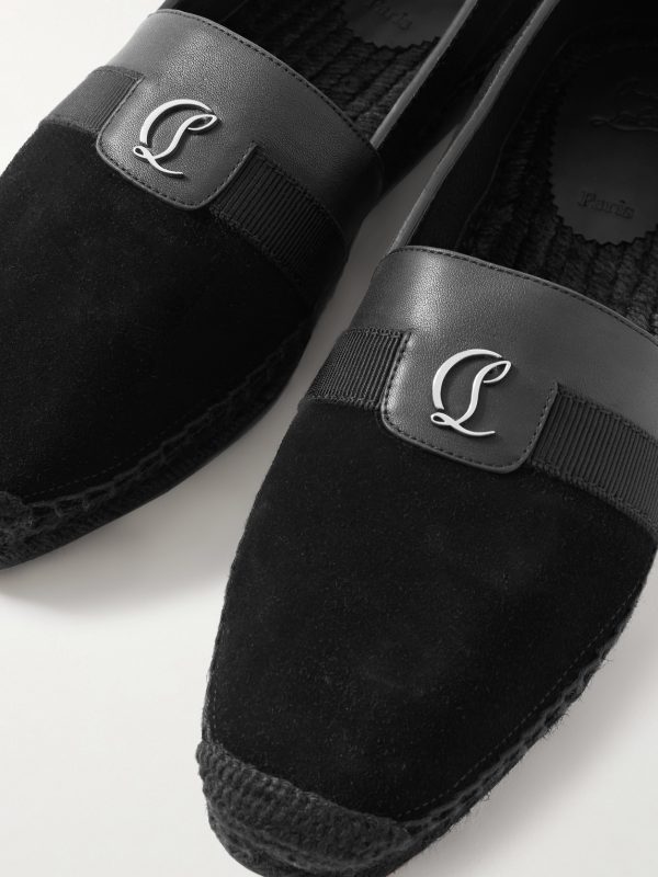 Alfarica Logo-Embellished Leather and Grosgrain-Trimmed Suede Espadrilles - CU Alfarica Logo-Embellished Leather and Grosgrain-Trimmed Suede Espadrilles - CU