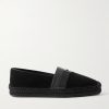 Alfarica Logo-Embellished Leather and Grosgrain-Trimmed Suede Espadrilles Alfarica Logo-Embellished Leather and Grosgrain-Trimmed Suede Espadrilles