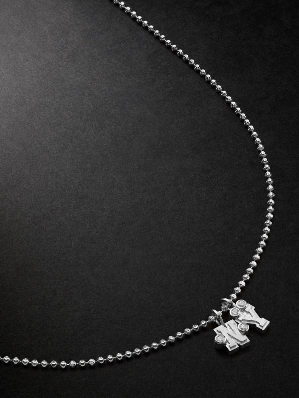 Sÿlver Babÿ Umlaut NY Initial Sterling Silver Diamond Pendant Necklace Sÿlver Babÿ Umlaut NY Initial Sterling Silver Diamond Pendant Necklace