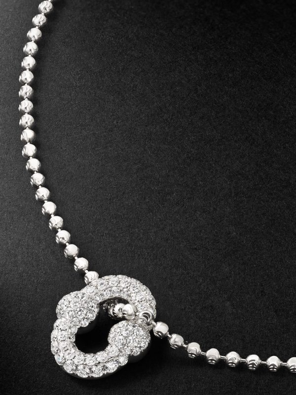 Umlaut 18-Karat White Gold Diamond Ball Chain Necklace - CU