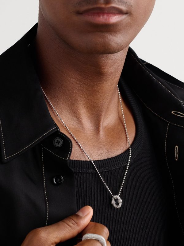 Umlaut 18-Karat White Gold Diamond Ball Chain Necklace - FR