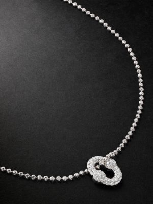 Umlaut 18-Karat White Gold Diamond Ball Chain Necklace