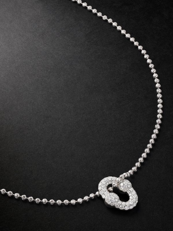 Umlaut 18-Karat White Gold Diamond Ball Chain Necklace