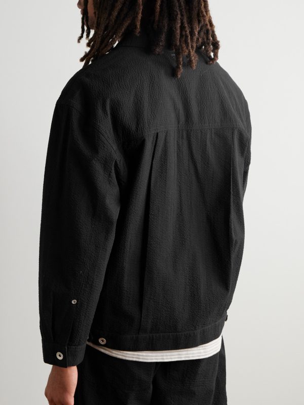 Embroidered Cotton-Seersucker Trucker Jacket - BK