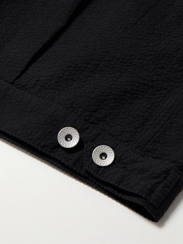 Embroidered Cotton-Seersucker Trucker Jacket - E1
