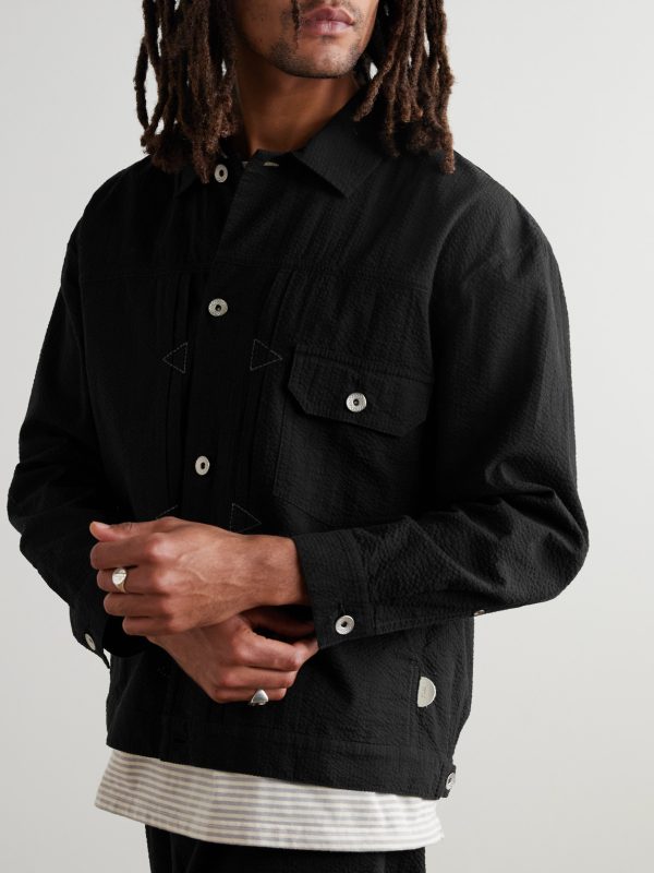 Embroidered Cotton-Seersucker Trucker Jacket - FR