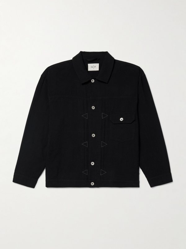 Embroidered Cotton-Seersucker Trucker Jacket