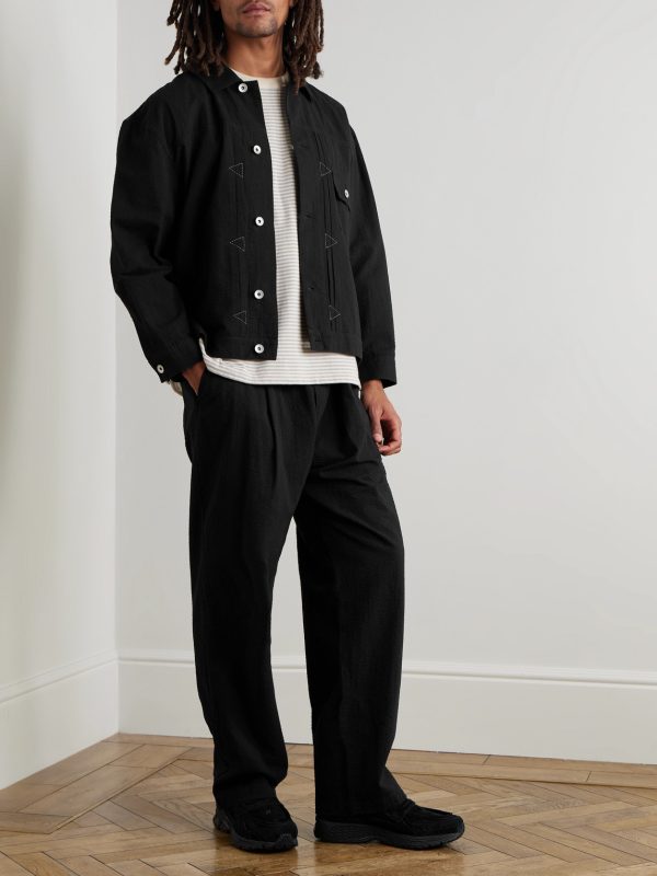 Embroidered Cotton-Seersucker Trucker Jacket - OU
